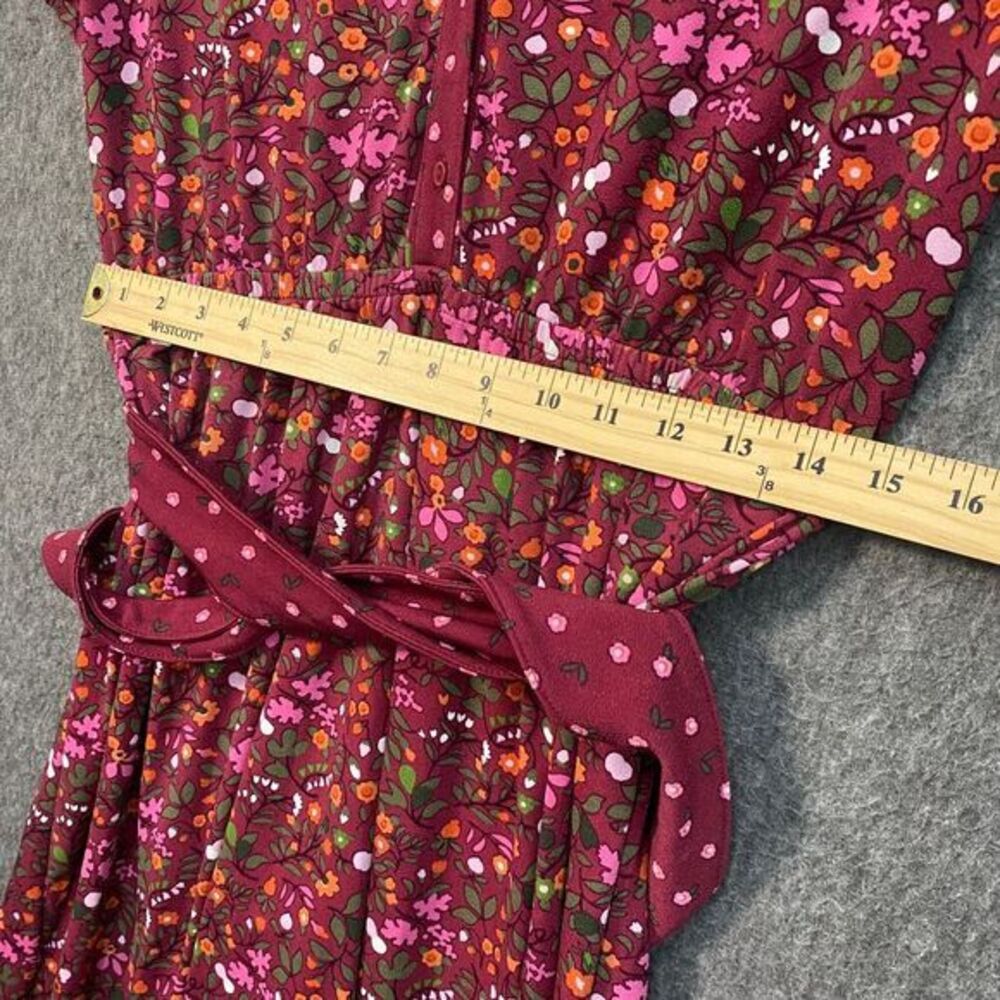 Talbots XL‎ Floral Belted Dress Burgundy Button Stretchy Cottagecore Liquid Knit - Picture 3 of 8
